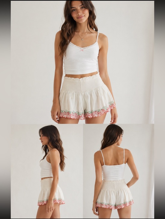 Joie Pants - Joie Women’s M Strawberry Cherry Embroidered Scalloped Shorts Summer Festival